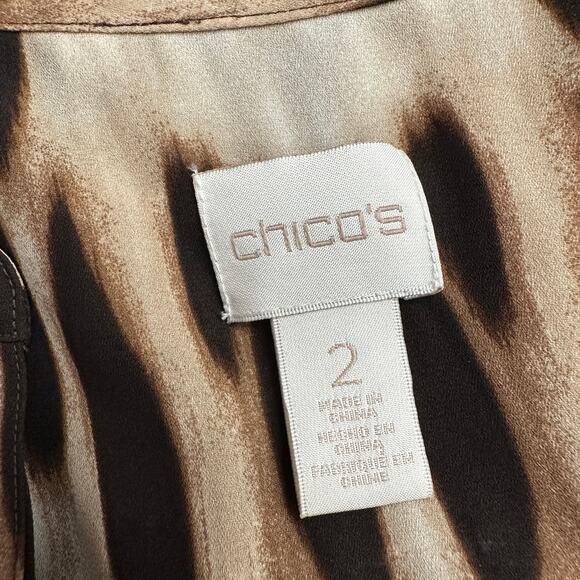 Chicos Women Top Size 2 US L Sheer Animal Print Boho Safari Tunic Blouse Layered - Picture 3 of 8